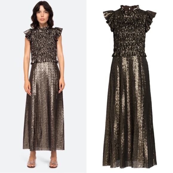 Sea New York Dresses & Skirts - Sea New York Rachelle Smocked Sequined Midi Dress Size 12 Metallic